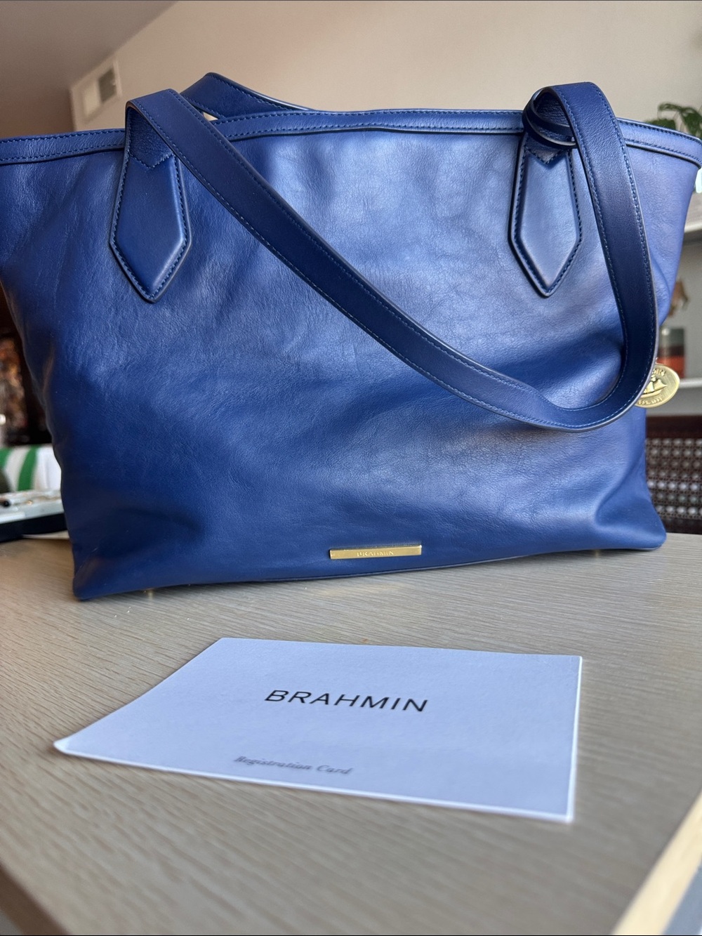 Brahmin Athena Vintage Blue Sedona Leather Tote